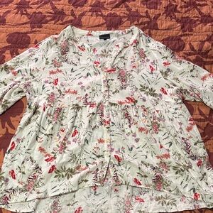 Jones New York Floral Print Blouse - Cream linen blend
